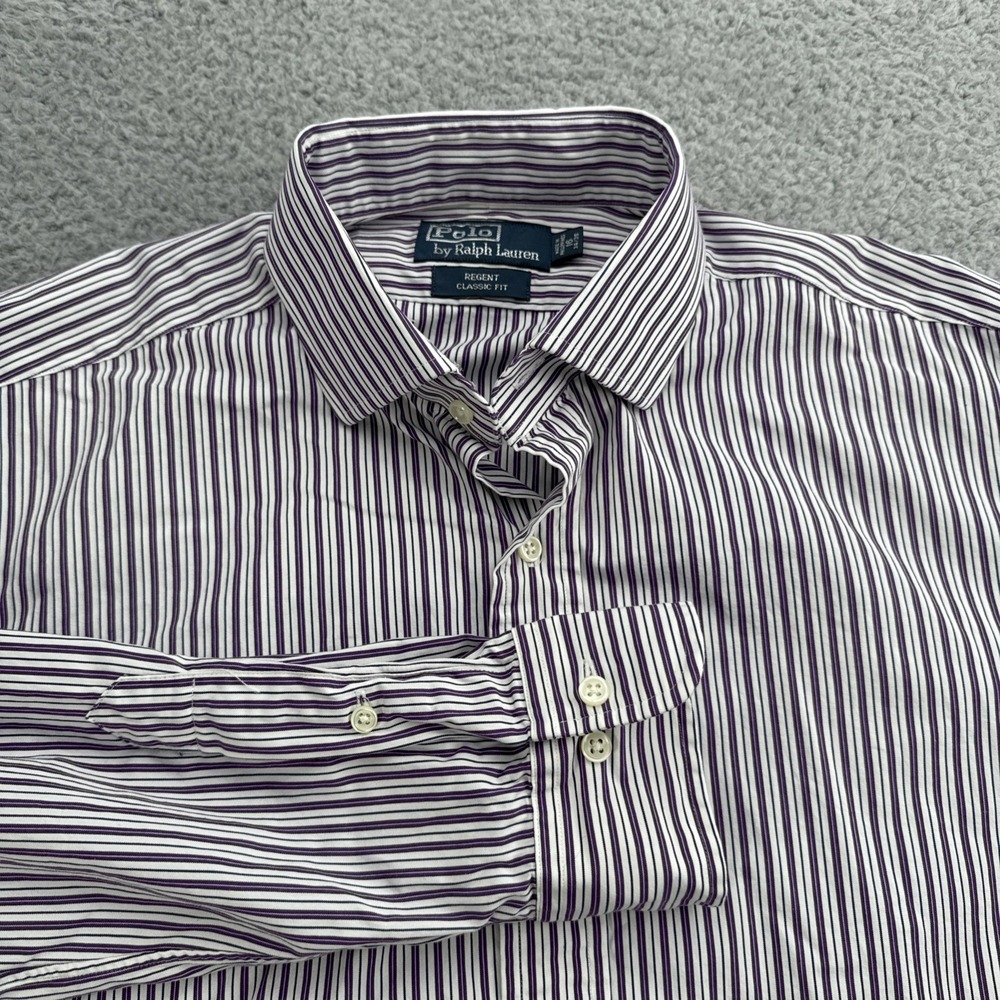 Polo Ralph Lauren Regent Shirt Mens 16 34/35 Classic Fit Purple Stripe Cotton